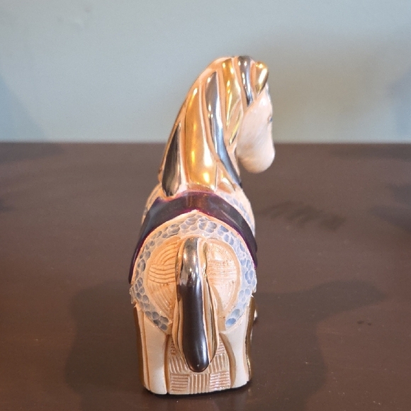 Artesania Rinconada Ceramic Horse Figure Has Blue, Gold And Purple Enamal Glaze - Picture 2 of 8
